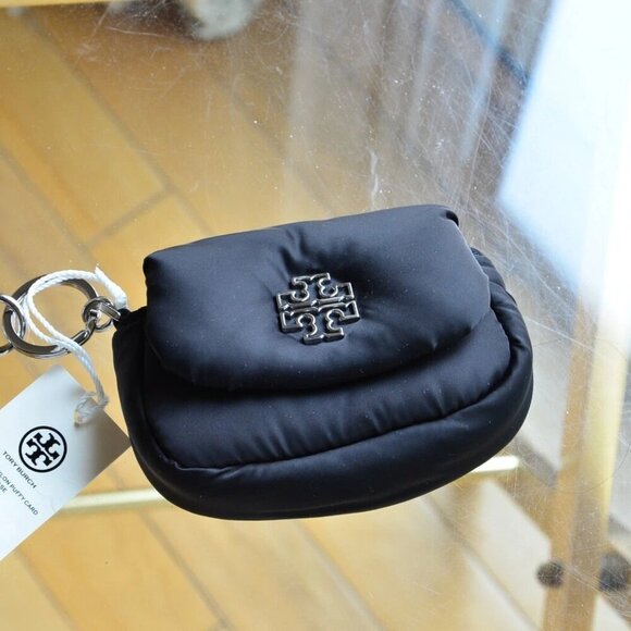 Tory Burch Britten Nylon Puffy Card Case Black - Picture 2 of 8